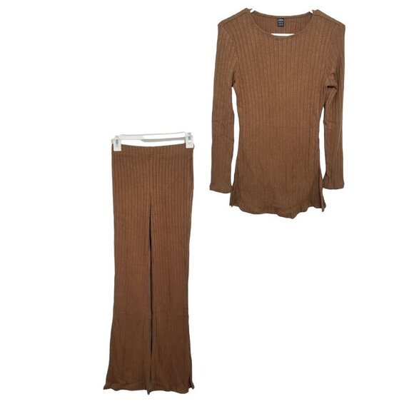 NEW SHEIN Essence solid color T-shirt and wide leg slit hem pants Size S - Picture 1 of 8